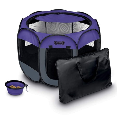 Ruff  n Ruffus Travel Foldable Pet Playpen with Carrying Case and Travel Bowl   48  x 48  x 23.5   Purple