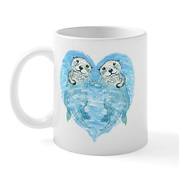 CafePress - Sea Otters Holding Hands Mug - 11 oz Ceramic Mug - Novelty Coffee Tea Cup