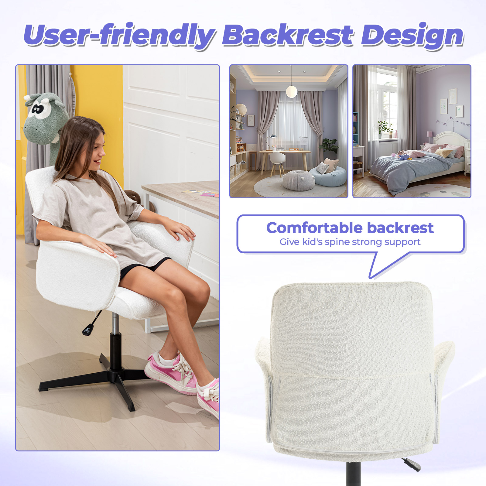 Homy Casa Teen Children Students Study Desk Chair, Adjustable Height Swivel Computer Chair in Home Bedroom School, Beige