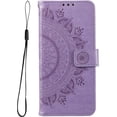 thumbnail image 4 of Case for Google Pixel 6 Pro, Premium Leather Flip Wallet Case with Card Slots Holder Kickstand Hand Strap Mandala Half Flower Design Embossed Shockproof Cover Case - Purple, 4 of 6