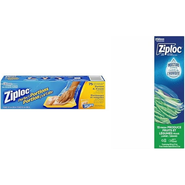 Ziploc Perfect Portions Portioning Bags (75 Count) + Ziploc Large Fresh Produce Bags (15 Count)
