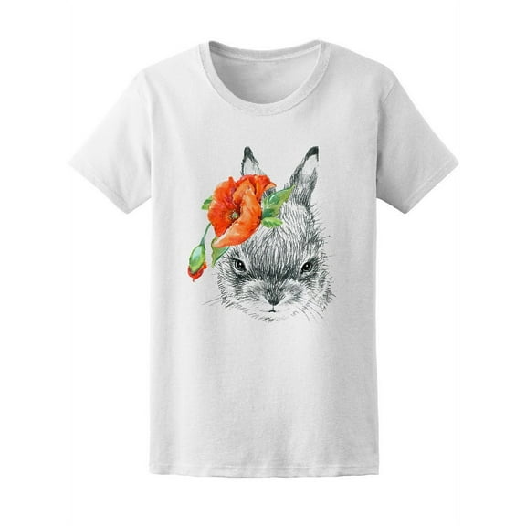 Cute Bunny And Flower T-Shirt Women -Image by Shutterstock, Female Large