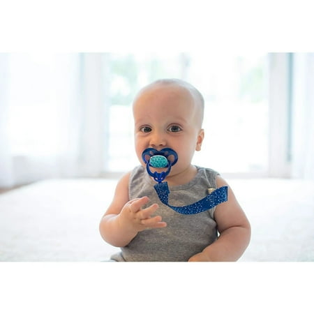 Dr. Brown's Advantage Symmetrical Pacifier with Air Flow and Pacifier Clip - Blue - 2-Pack - 6-18m