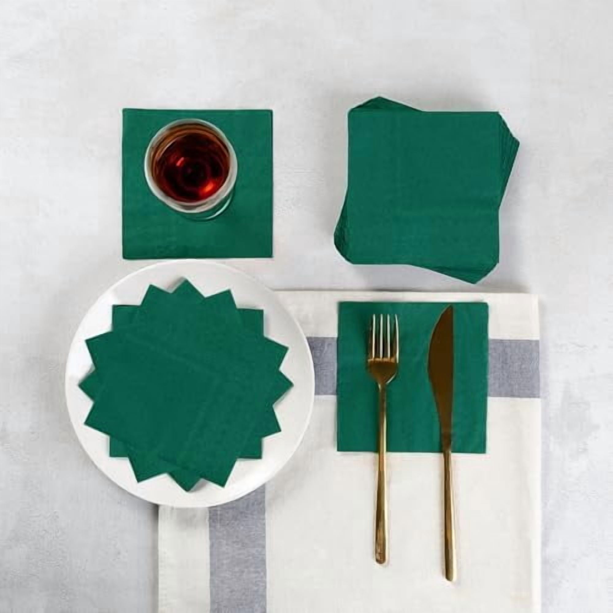 100 Pack Cocktail Napkin 2-Ply Dessert Napkins Folded 5 x 5 Inches Disposable Napkins for Dinner Wedding Birthday Party Bridal Anniversary Reception Event (100, Dark Green)