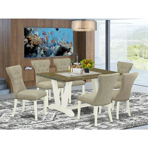 7-Piece Small Dining Set - Rectangular Table6 Parsons Chairs - Hardwood Frame Dinette Set