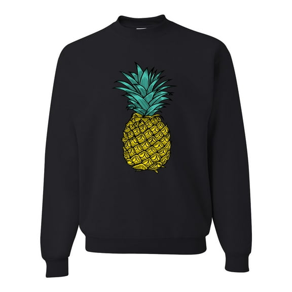 Wild Bobby, Trendy Tropical Pineapple, Fashion, Unisex Crewneck Graphic Sweatshirt, Black, Small