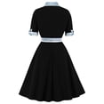 thumbnail image 4 of safuny Women's Trendy Midi A Line Dress Solid Short Sleeve V Neck Dress 1950S Ruffle Hem Retro Holiday Clothing Fashion Summer Black S, 4 of 8