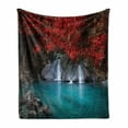 thumbnail image 1 of Landscape Soft Flannel Fleece Throw Blanket, Flowing Erawan Cascade Waterfall Tropical Forest, Cozy Plush for Indoor and Outdoor Use, 70" x 90", Coral Aqua, by Ambesonne, 1 of 5
