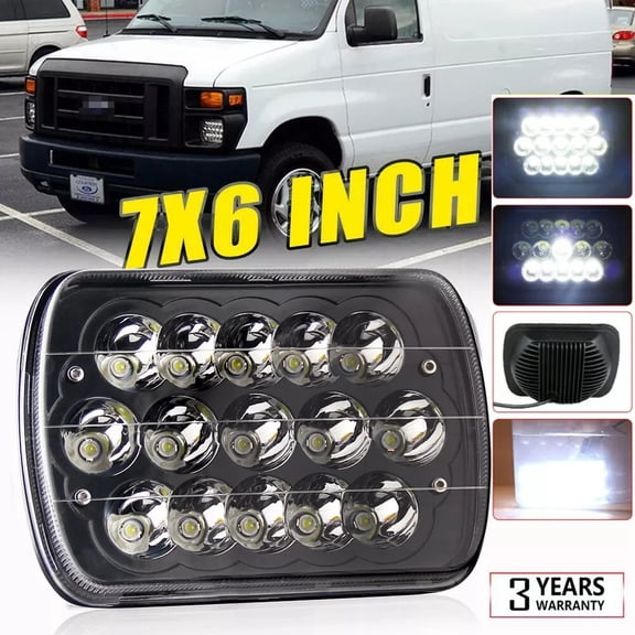 Black HI-Lo Beam LED Headlight For Ford E-150 E-250 Econoline 1982-2012 5X7 7x6"