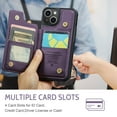 thumbnail image 5 of for iPhone 15 Plus Premium PU Leather Back Case, Multiple Card Slots Design, Double Magnetic Clasp Study Kickstand RFID Blocking Classic Phone Cover for iPhone 15 Plus, Purple, 5 of 9