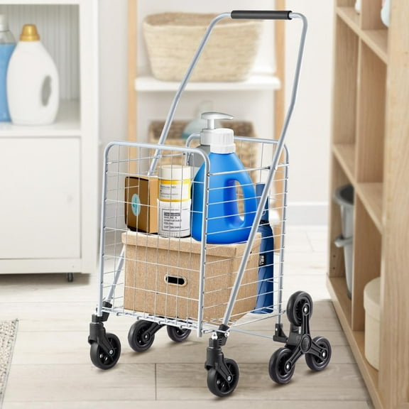 Grocery Shopping Cart - 45L Stair Climbing Cart with 360 °   Rolling Swivel Wheels, Silver