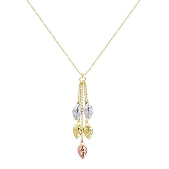Wellingsale 14k Tri 3 Color Gold Polished Leaves Necklace - 18"