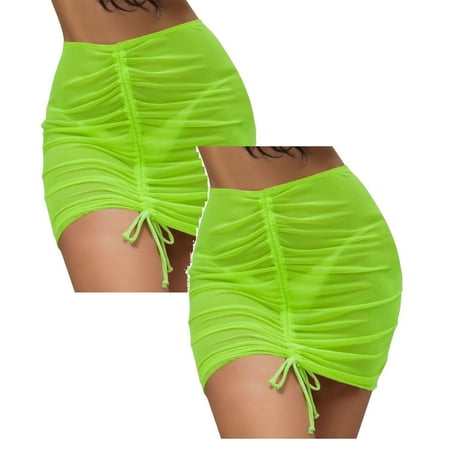 Kcodviy 2Pcs Sheer Cover Up Ruffle Bikini Panties For Women Drawstring Cover Wraps Skirt Bikini Exfoliating Scrub Beach Skirt Beach For Bikini Women Swimwear Cover Up Skirt Women Mesh Shiny Bikin