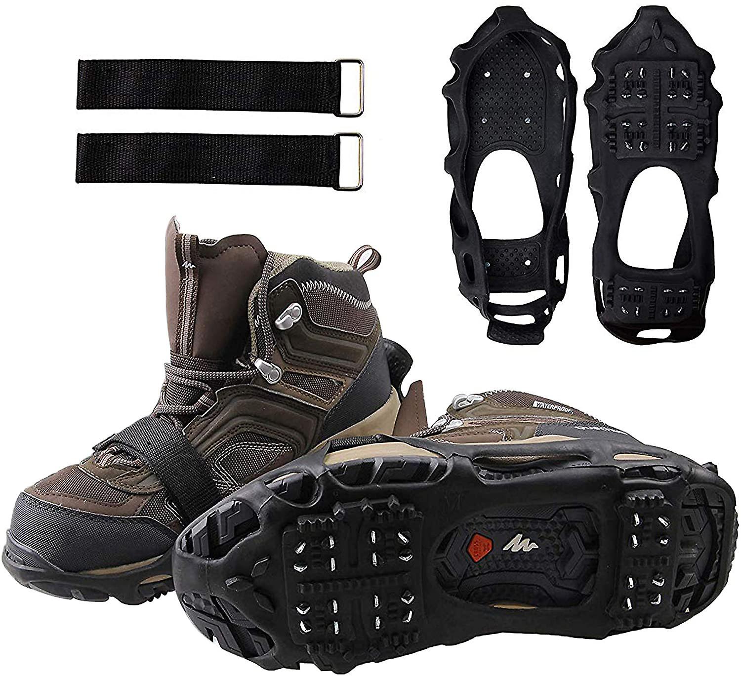 BOXOB 2 Pairs Mid-Sole Ice Cleats, Anti-Skid Crampon Traction Cleats 14-Tooth Shoe Ice & Snow Grips For Boots Crampons Spikes Ice Shoes Grippers For Winter Hiking Walking Mountaineering