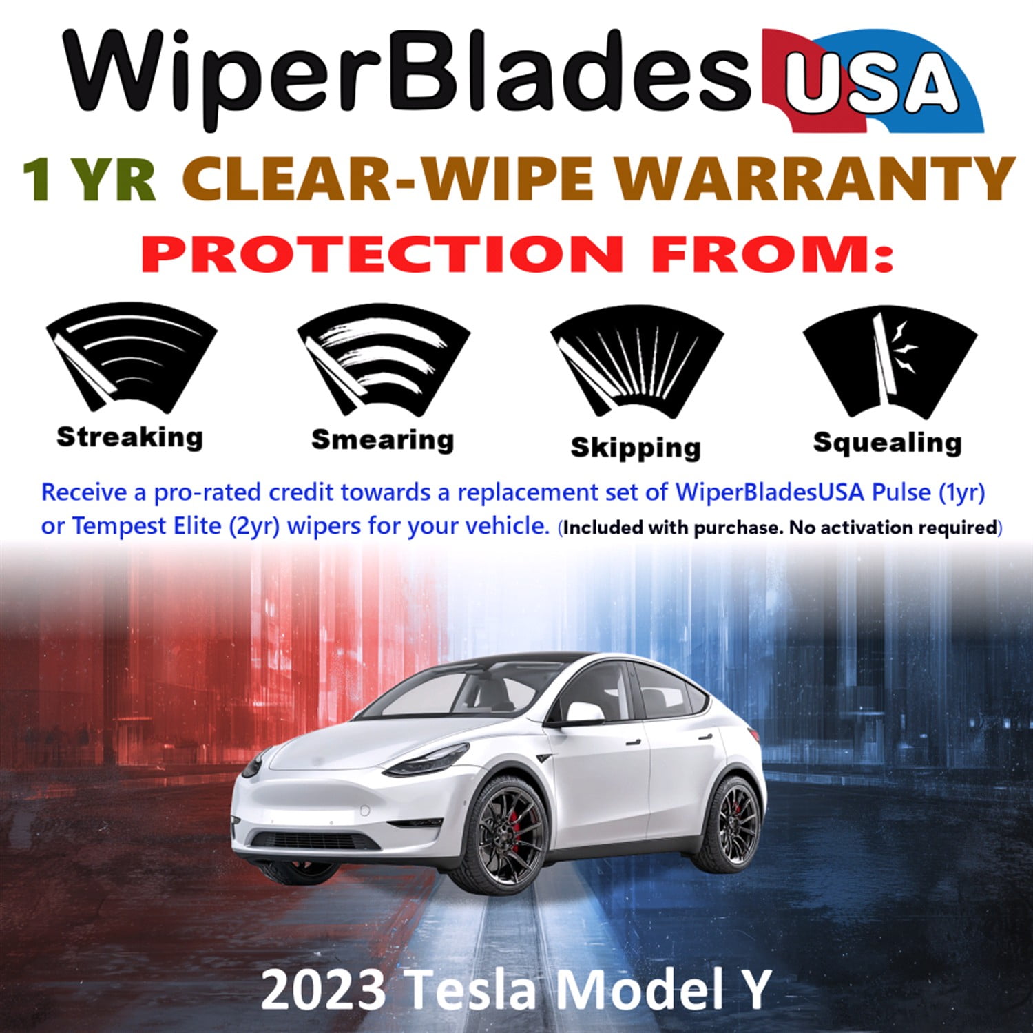 2023 Tesla Model Y Beam Wiper Blades Wipers w/1yr Warranty (Set of 2) (WiperBladesUSA)
