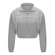 QSAWXQZ Women's 2PC Athletic Set Long Sleeves Lapel Collar Zip Up Cropped Jacket Elastic Waist Shorts Casual Outfit for Workout XL