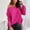 Hot Pink, variant on Idoravan Women's Plus Size Tops Womens Casual Round Neck Solid Color Leaking Shoulder Long Sleeve Pullover Tops Blouses