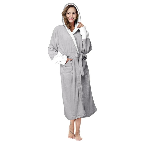 Dyfzdhu Robes for Women Hooded Fleece Bathrobe Lightweight Soft Plush Long Flannel Sleepwear Robe