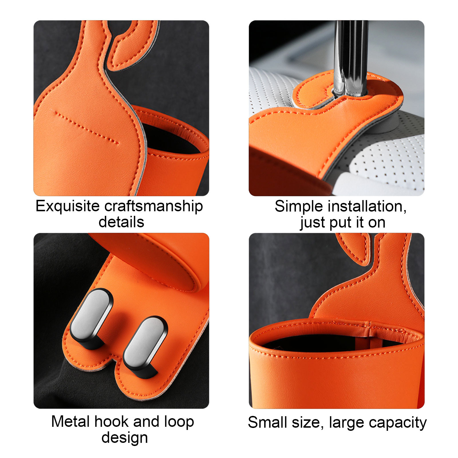 FEOLGEHLY Universal Car Accessories Kit - 4-in-1 Car Seat Hook, Backseat Organizer, Cup Holder & Storage Box, Durable & Easy Installation, Orange