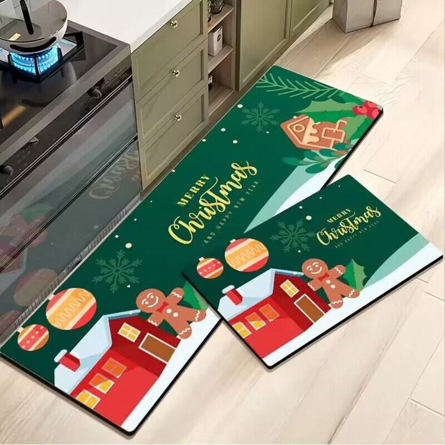 Alfombra decorativa navideña antideslizante para cocina, alfombra navideña para el hogar