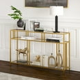 thumbnail image 4 of Evelyn&Zoe Cortland 48" Wide Rectangular Console Table with Glass Shelves, Brass, 4 of 7