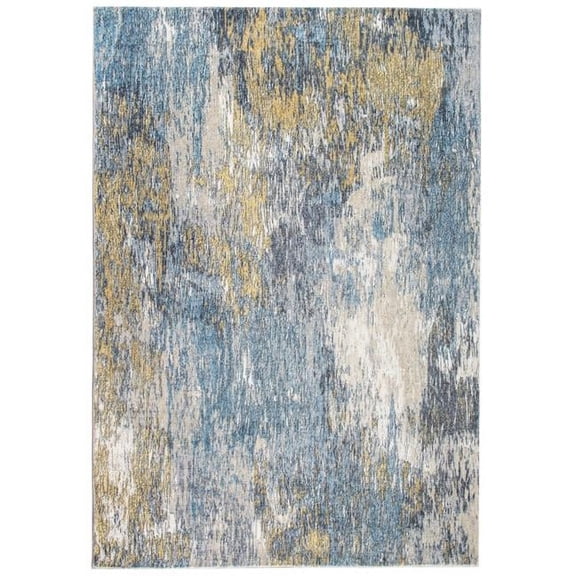 5 x 8 ft. Abstract Painting Modern Area Rug, Blue & Gold