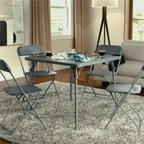 Bowery Hill 33.5" Square Metal and Vinyl Foldable Card Table in Gray