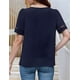 thumbnail image 4 of Camisa Elegante de Corta con Encaje y Mangas Huecas para Mujer, Color Liso, Azul , Talla L, 4 of 5