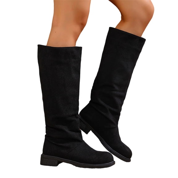Womens Casual Winter Knee High Boots Low Heel Suede Sleeve Comfortable Versatile Shoes Low Heel Fall Slouchy Winter Boots