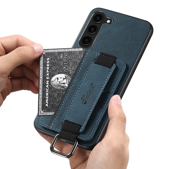 for Samsung Galaxy S26 Plus Wallet Case, Classic Finger Ring with Card Holder Lychee Texture PU Leather Back Cover with Wristband Kickstand Shockproof Drop Protective for S26 Plus, Blue