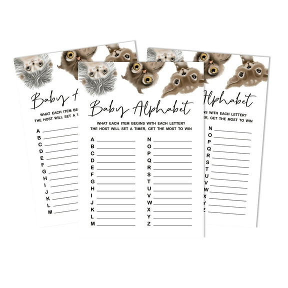 Inkdotpot Baby Shower Game Set Of 50 BabyAlphabetABCGame Deer,Owl And Hedgehog Jungle Animals Party Supplies