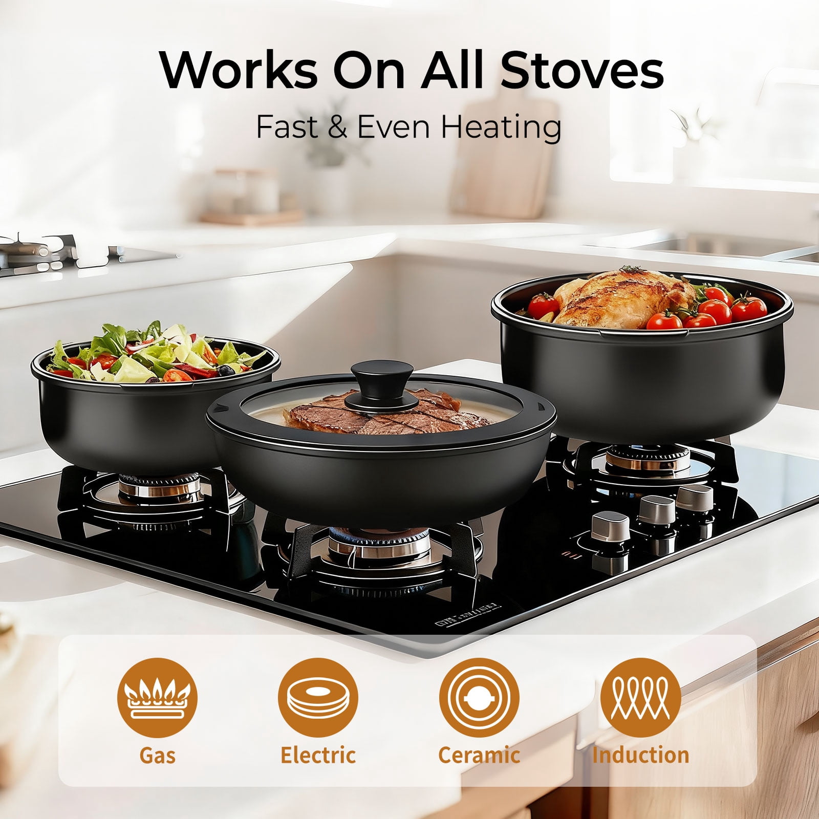 Ktaxon 23pcs Nonstick Cookware Set with Detachable Handle, 7 Pots and Pans Set Aluminum Kitchen Cooking Set, Induction Safe, Black