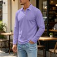 thumbnail image 5 of Fabrcox Men Long Sleeve Polo Shirts Regular Fit Collared Golf Shirt Men Button Down Casual Outdoor Sports Business Men's Work Shirts Purple XL, 5 of 7