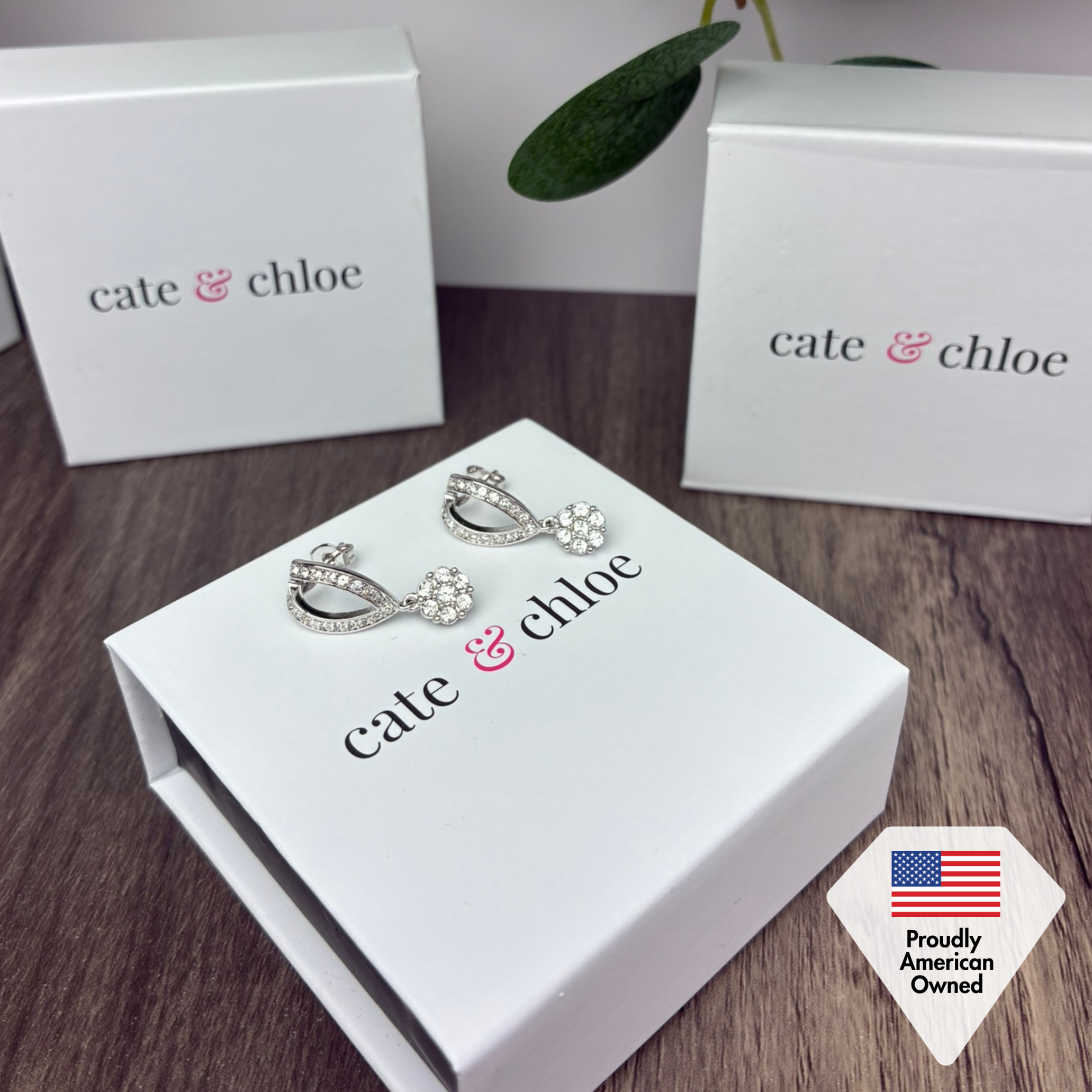 Cate & Chloe Megan 18k White Gold Plated Dangle Earrings with Swarovski Crystals Gift for Women