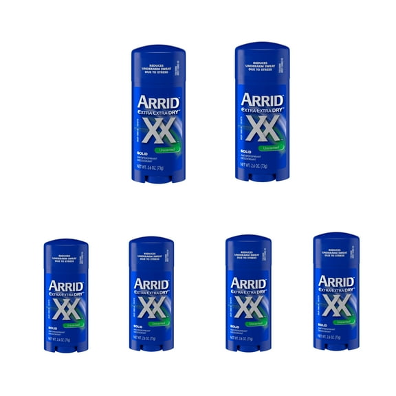 6 Pack Arrid Extra Extra Dry Unscented Solid Antiperspirant Deodorant 2.6 Oz Ea