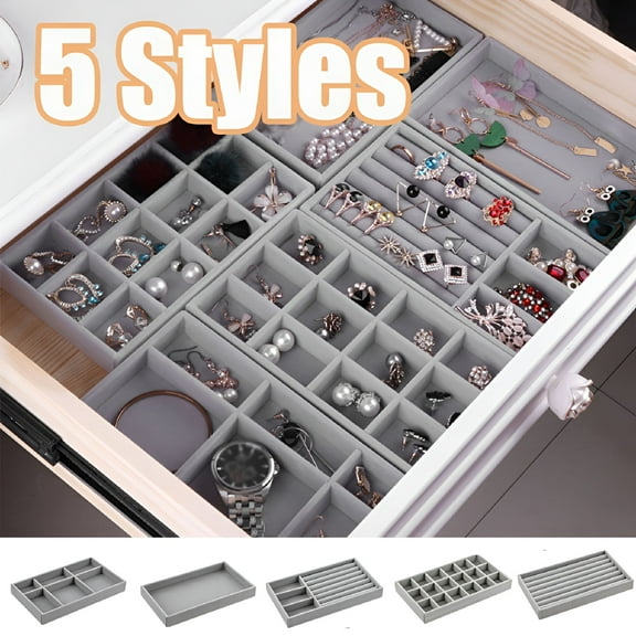 LAMIRO Stackable Jewelry Trays, Velvet Organizer (comes with Dividers)
