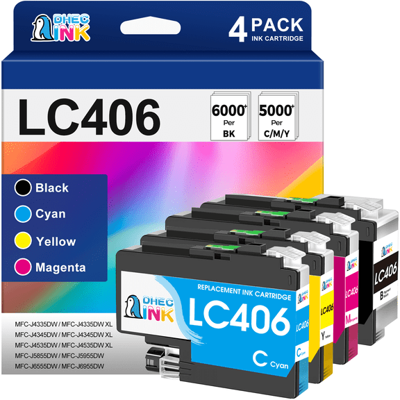 LC406 Ink Compatible for Brother LC406 Ink Cartridge for MFC-J4335DW Printer (Black Cyan Magenta Yellow, 4 Pack)