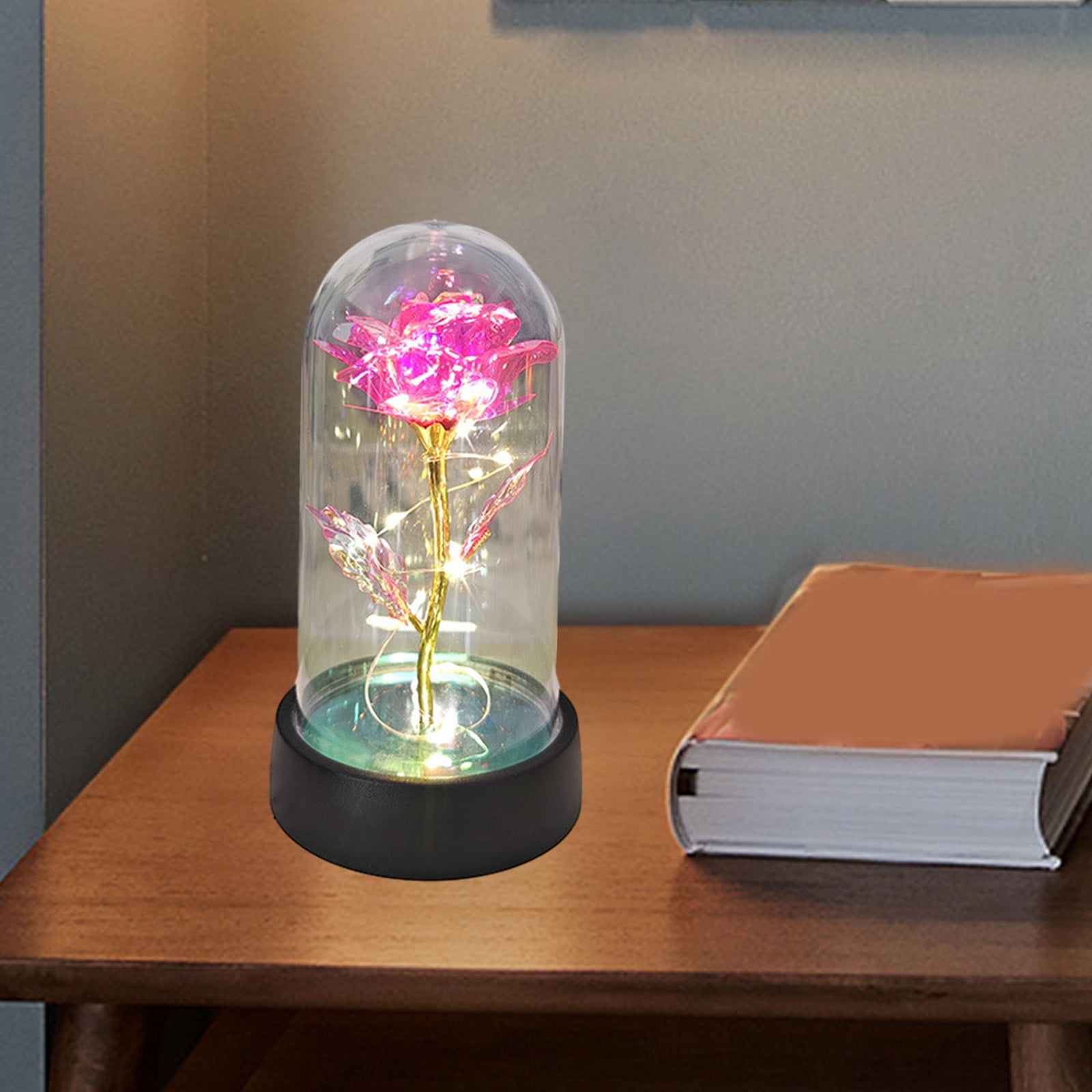 Glass Flower,Glass Rose,Light Up Rose In Glass Dome,Rosas Eternas,Light Up Flowers,Light Up Rose,Valentine's Day Artificial Flower Gifts,Rose Flower Gifts Ideas(Pink 6*3.5in)