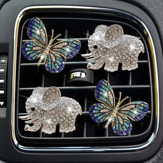 HUGFEGWE 4Pcs Bling Butterfly Air Vent Clips and Crystal Elephant Car Air Fresheners Vent Clips Car Diffuser Vent Clip Rhinestone Car Decoration Cute Car Interior Decor Bling Car CA919-82724
