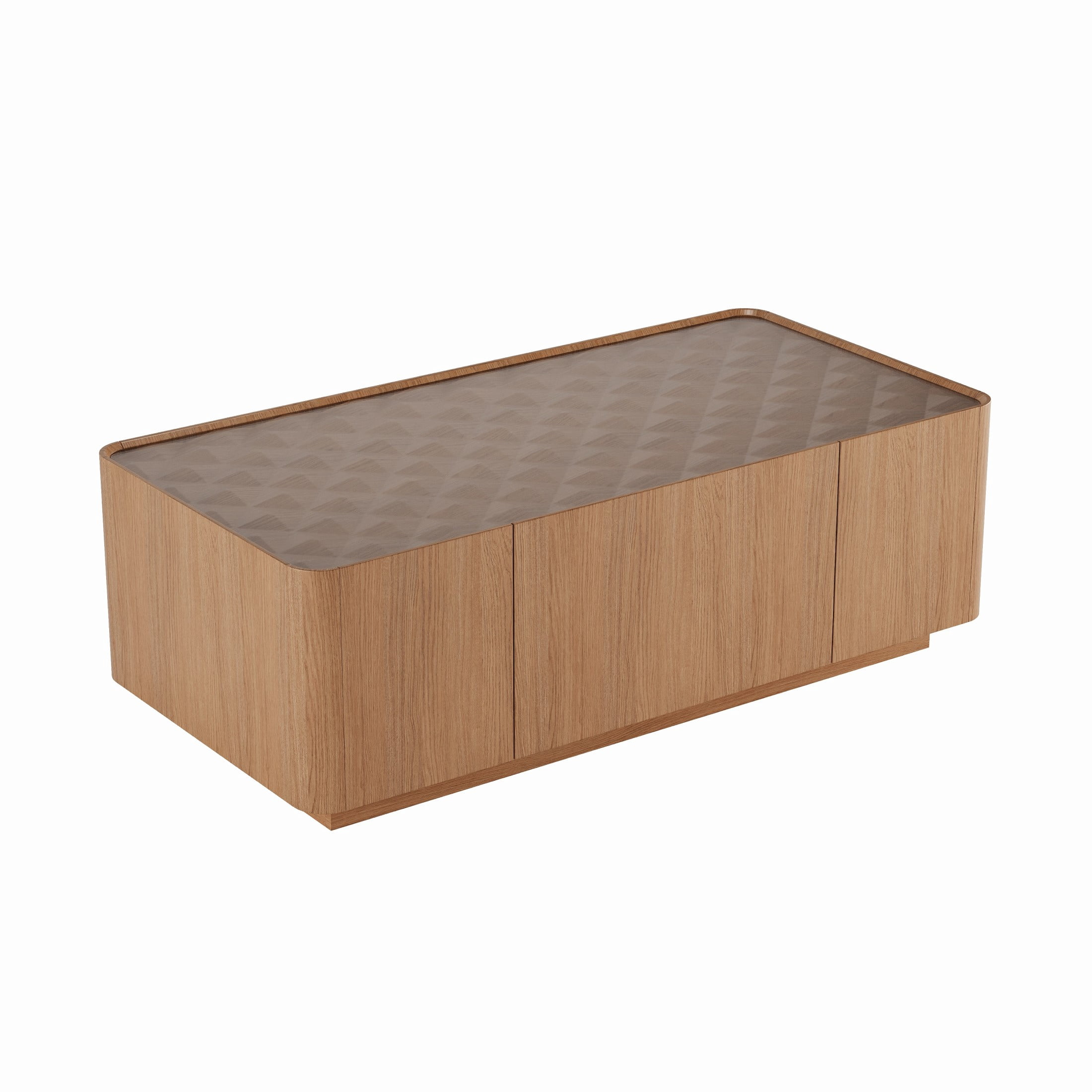 Noble House Millo 46.8" Rectangle Wooden Coffee Table with Tempered Glass Top & Storage Drawers for Living Room, Walnut