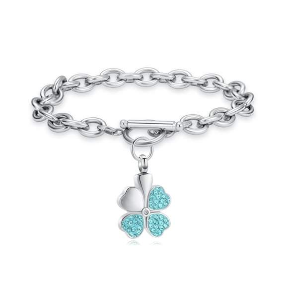 Stainless Steel Link Bracelet Lucky Clover Urn Pendant Cremation Jewelry for Ashes Holder Memorial Funeral Urn Bracelet for Ashes