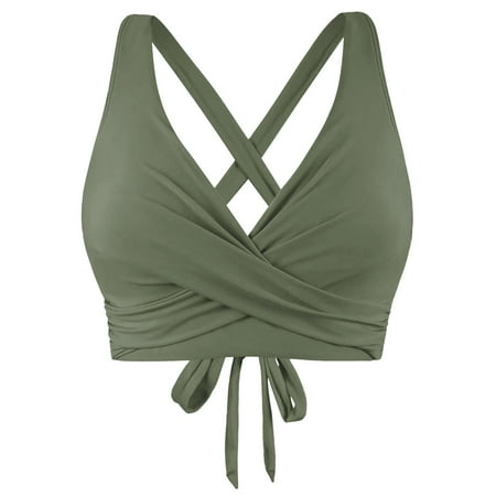 hcuribad Women s Underwear 2024 Hot Women s Lace UpUnderwire Full Coverage Bikini Push Up Swim Crop Tie Back Bathing Suit Tops Womens Sports Bras Bras for Women No Underwire Plus Size Bra Army Green L