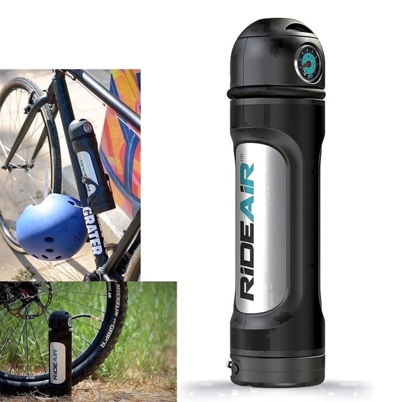 RideAir Portable High Pressure Bicycle Tire Pump, 230 PSI, Silver, 1-Pack