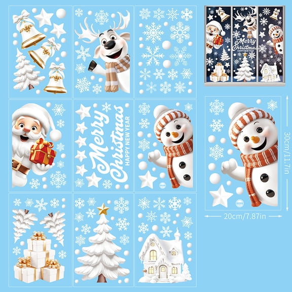 CCOCC 9Pcs Wall Paper,Santa Wall Decals,Snowflakes Window-Friendly Wall Decor Living Room,Style6,20*30cm