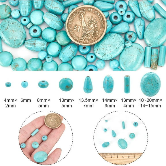 Turquoise 185 Pcs Turquoise Stone Beads 8 Styles Blue Howlite Gemstone Beads Oval Column Round Loose Beads Slice Beads Spacer Beads for DIY Jewelry Making Craft