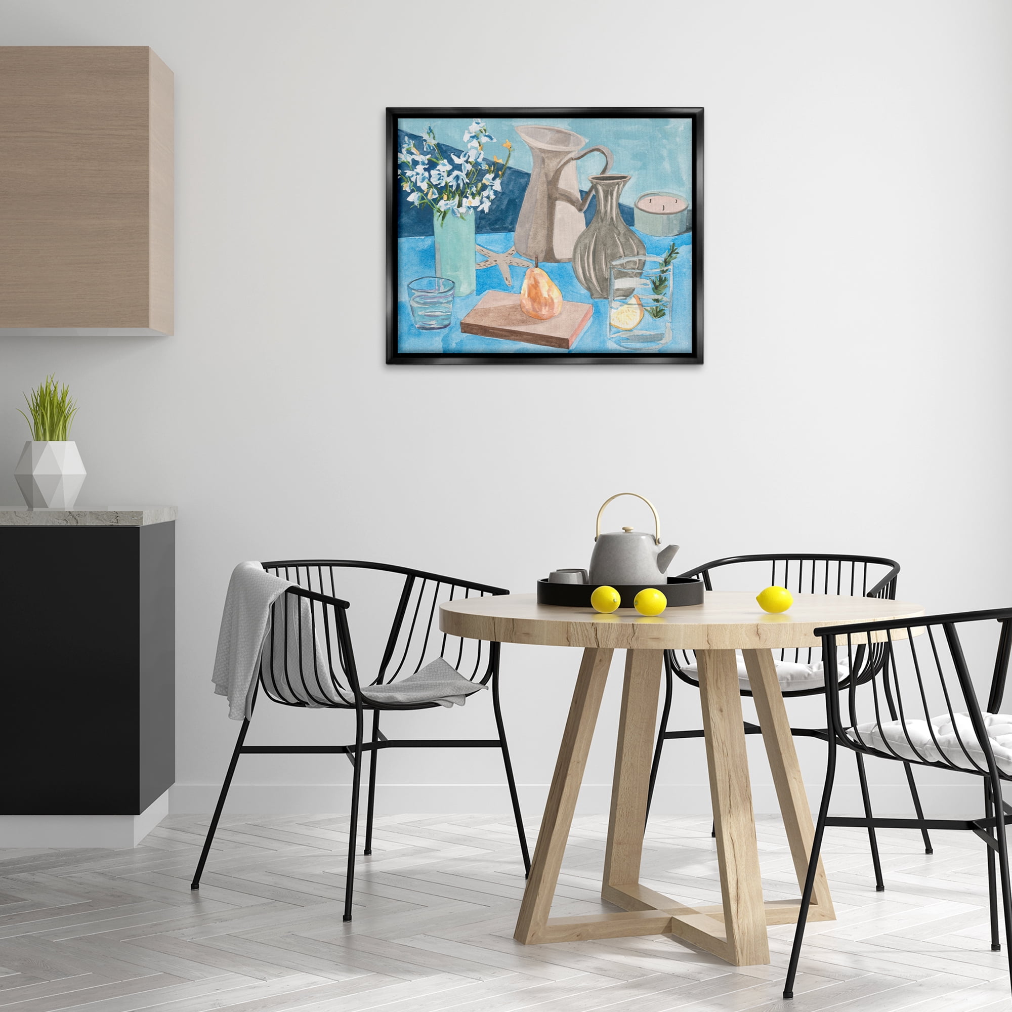 Stupell Industries Still Life with Vases Plants & Flowers Painting Black Floater Framed Canvas Art Print Wall Art, 31 x 25