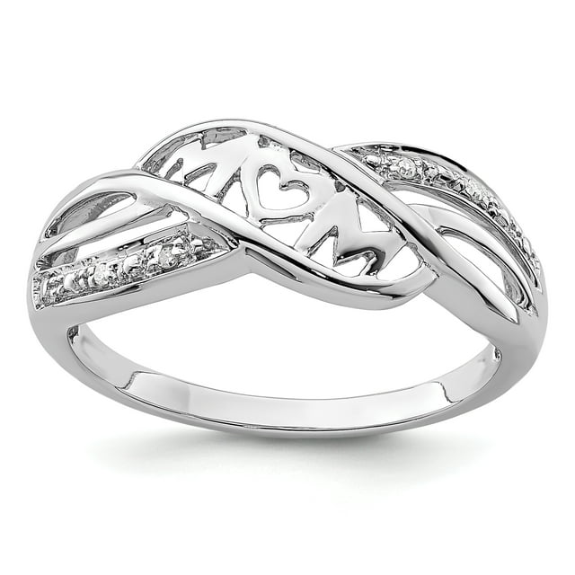 925 Sterling Silver Diamond Heart Mom Ring Love