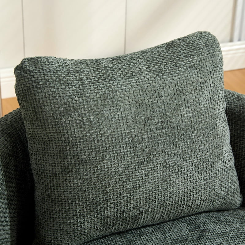 360° Modern Swivel Barrel Accent Chair, Chenille Upholstered Lounge Armchair with Pillow, Comfy Round Sofa Reading Chair for Living Room, Bedroom, Green