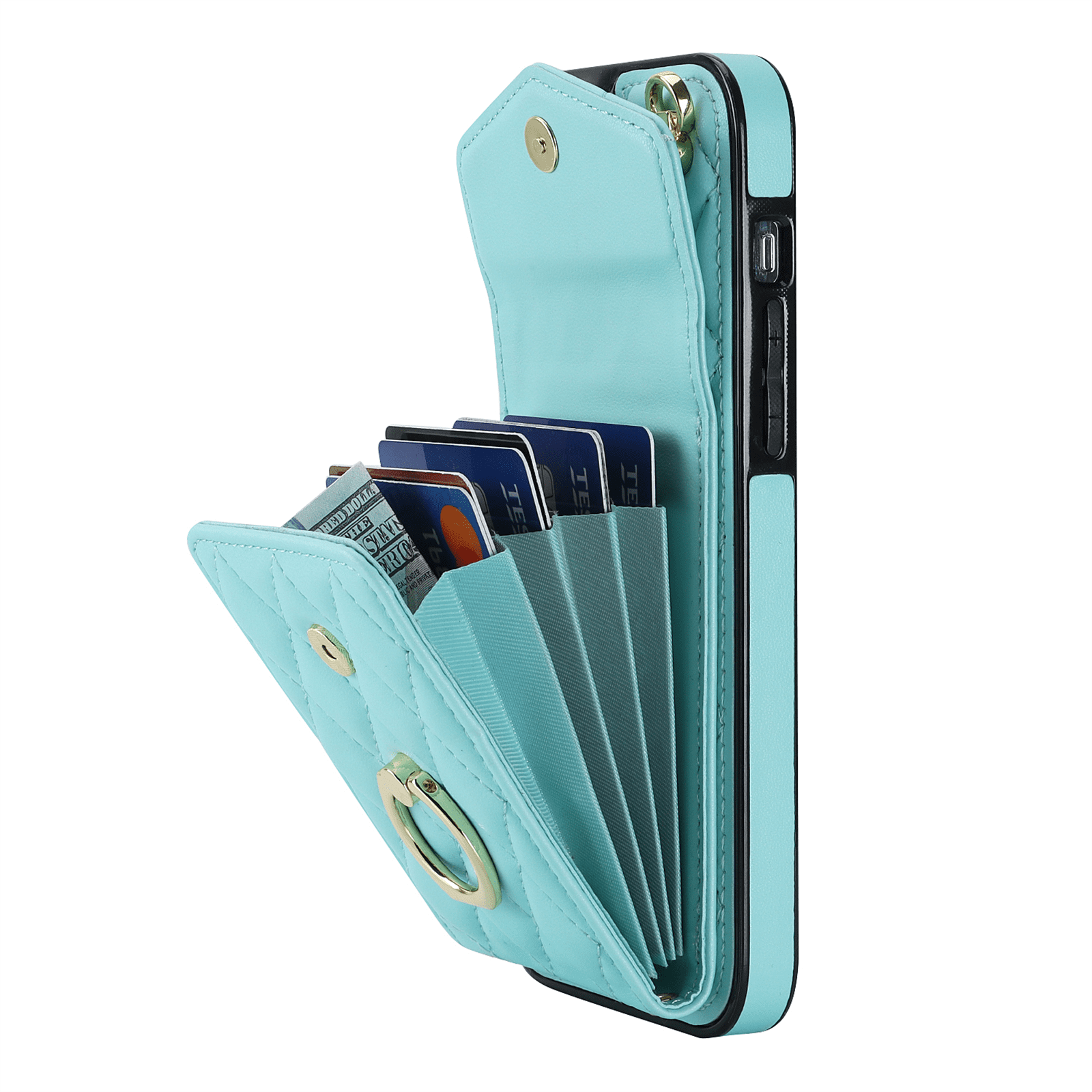 Asuwish Wallet RFID Blocking PU Leather Cell Phone Case with Tempered Glass Screen Protector, Wrist Strap for iPhone 12/12 Pro, Teal