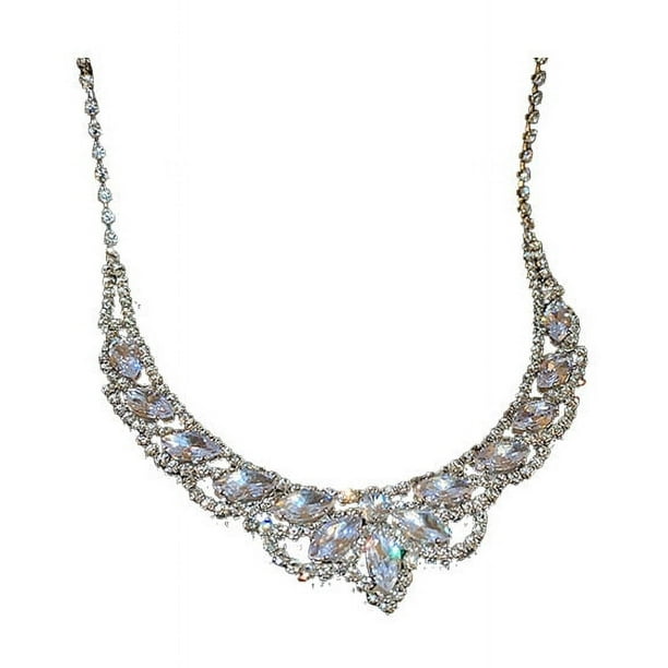 Conjunto de collar y pendientes de cristal para novia, Gargantilla con colgante de diamantes de imitación plateados, conjunto de joyería nupcial brillante para mujer, 2 uds.